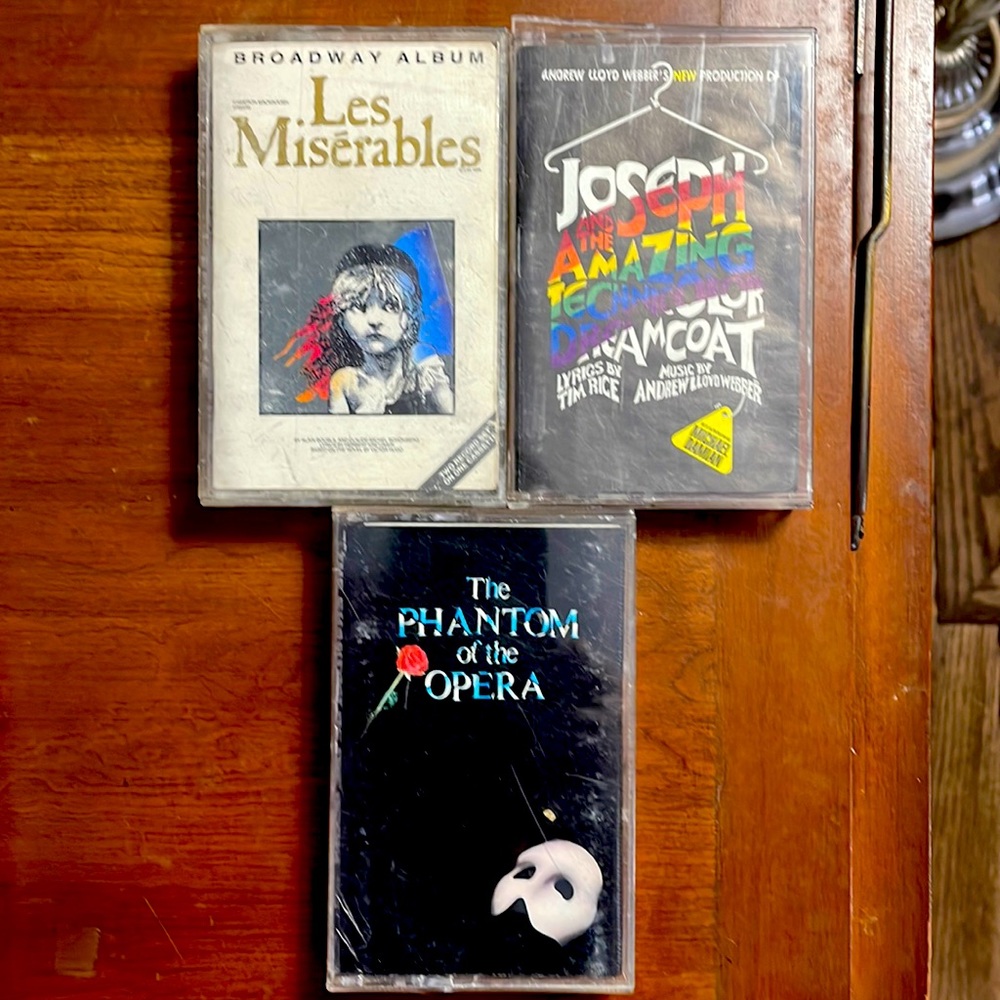 3 vintage broadway show cassette tapes